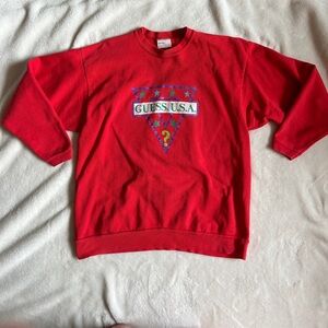 GUESS Vintage Red Graphic Crewneck Sweatshirt OS